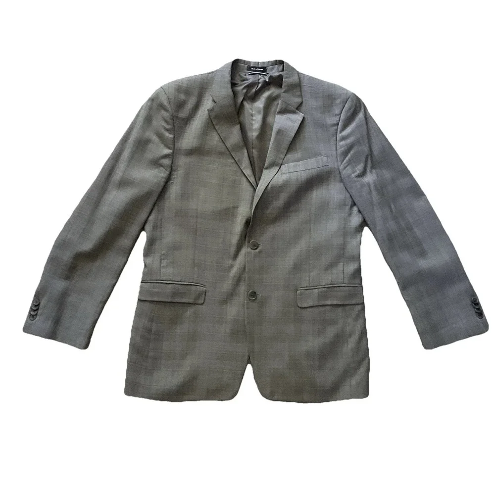 Tommy Hilfiger Gray Plaid Wool 2 Piece Suit Mens 40R Jacket 34W Pants